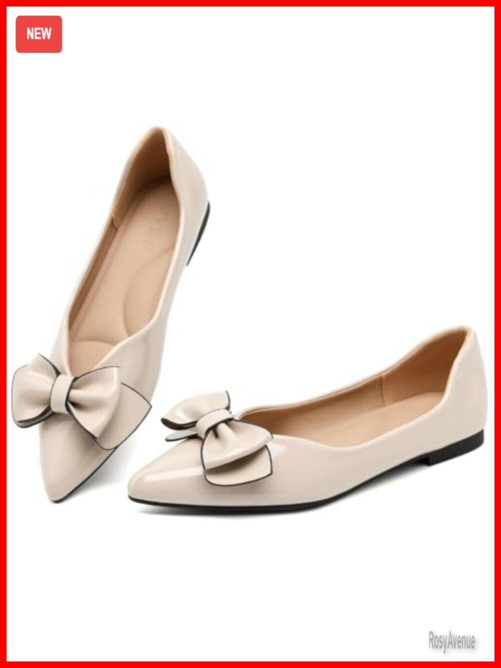 Faux Patent Leather Pointed Toe Slip-On Flats Comfort Work Dress Shoes